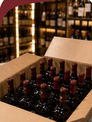 A full case of wine bottles packed for Amster Wine savings