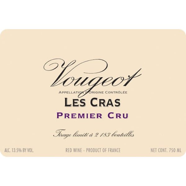 Domaine de la Vougeraie Vougeot Les Cras Premier Cru 750ml - Amsterwine - Wine - Domaine de la Vougeraie