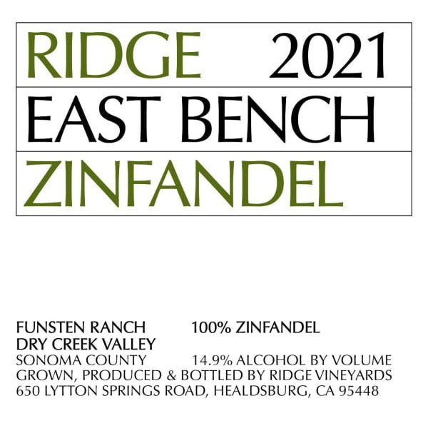 Ridge Zinfandel East Bench 750ml - Amsterwine - Wine - Ridge