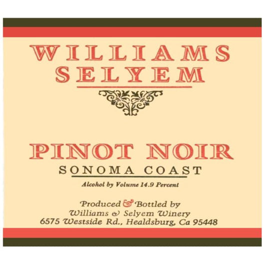 Williams Selyem Pinot Noir Sonoma Coast 750ml - Amsterwine - Wine - Williams Selyem